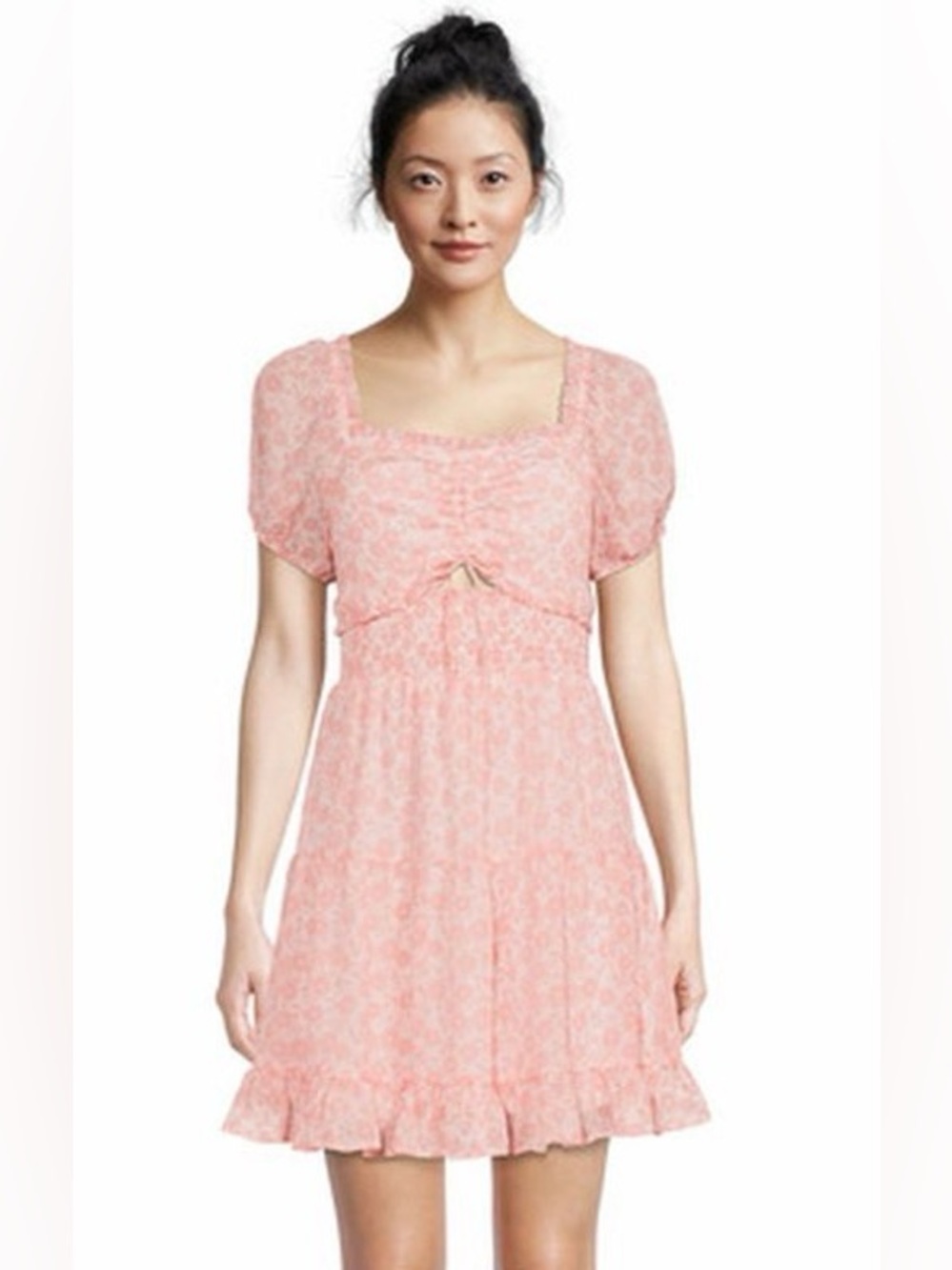 Madden NYC Pink Floral Puff Sleeve Mini Dress XL
